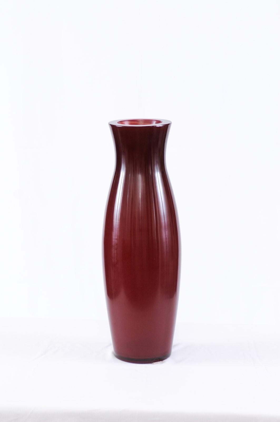 Unusual ruby color Peking glass vase by Robert Kuo, 18.6