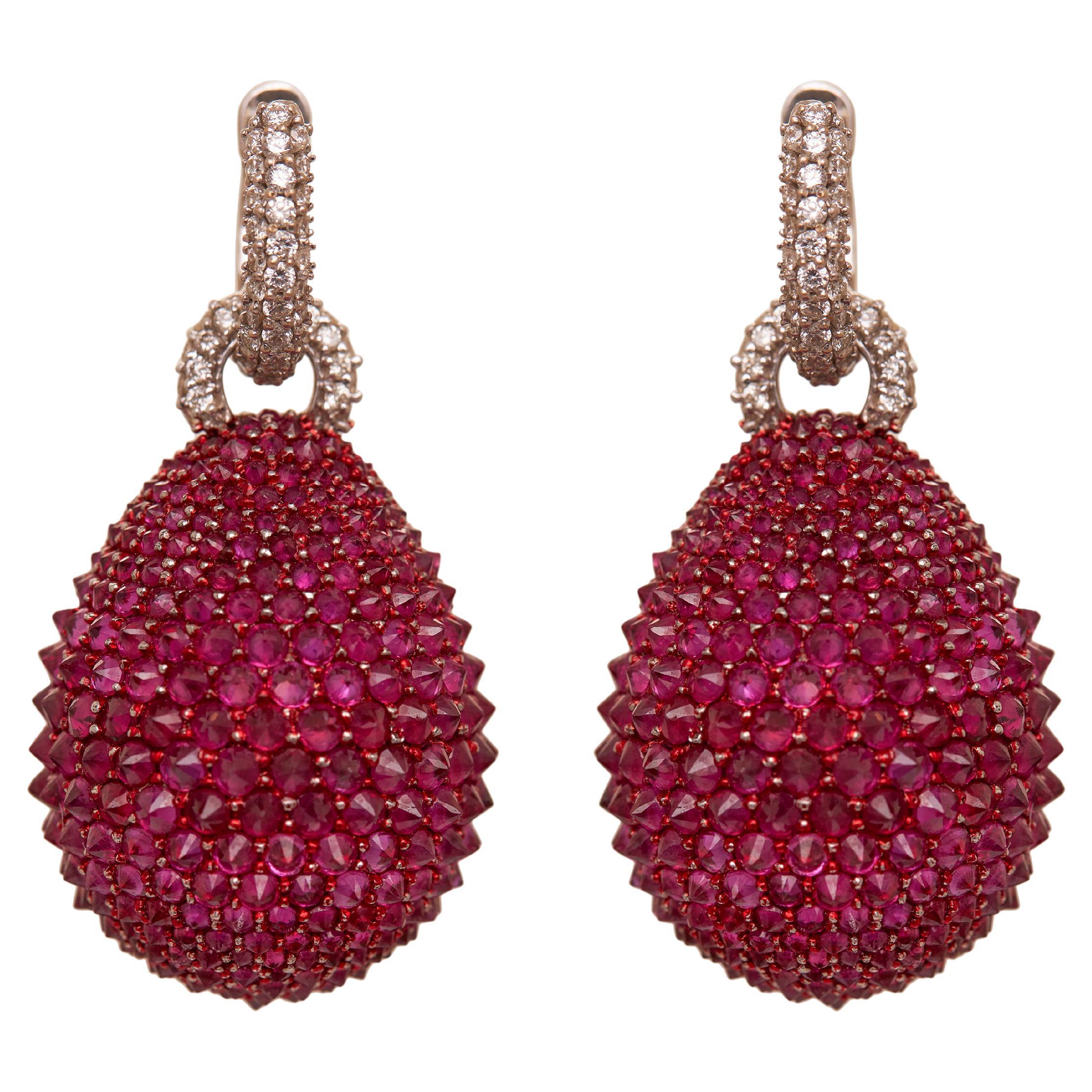 Comet Drop Earrings in 18KT Gold, Ruby & Natural Diamonds