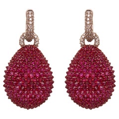Pendants d'oreilles Comet en or 18KT, rubis et diamants naturels