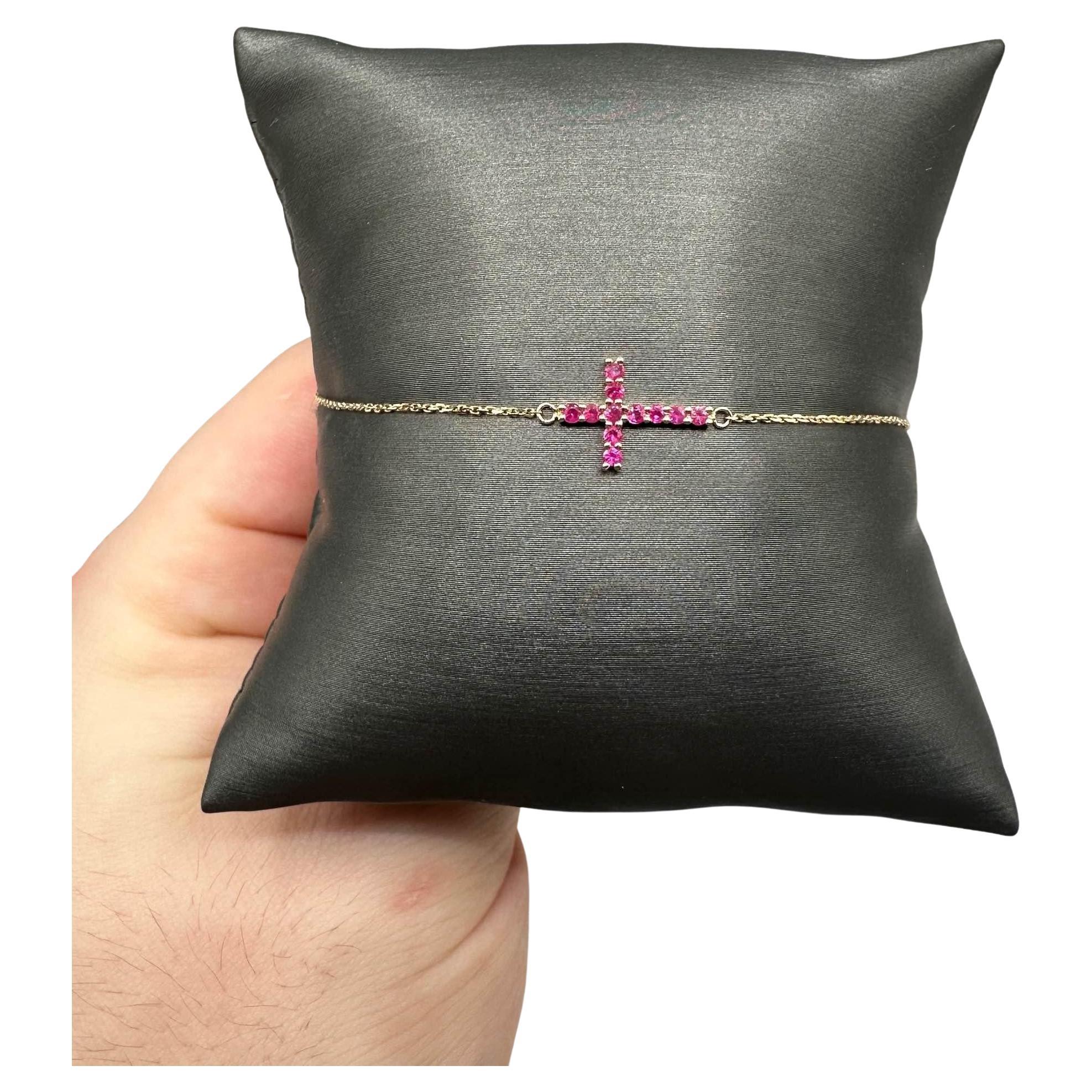 Ruby Cross Bracelet in 14kt Yellow Gold - 0.24ctw Rubies, Adjustable 6.5-7.5"