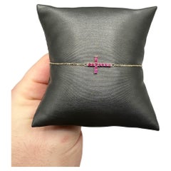 Ruby Cross Bracelet in 14kt Yellow Gold - 0.24ctw Rubies, Adjustable 6.5-7.5"