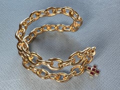 Ruby Cross Chain Cuff Bracelet Gold Adjustable Sculptural