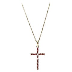 Ruby Cross Necklace in 14kt Yellow Gold – 0.20ctw, 18in, New