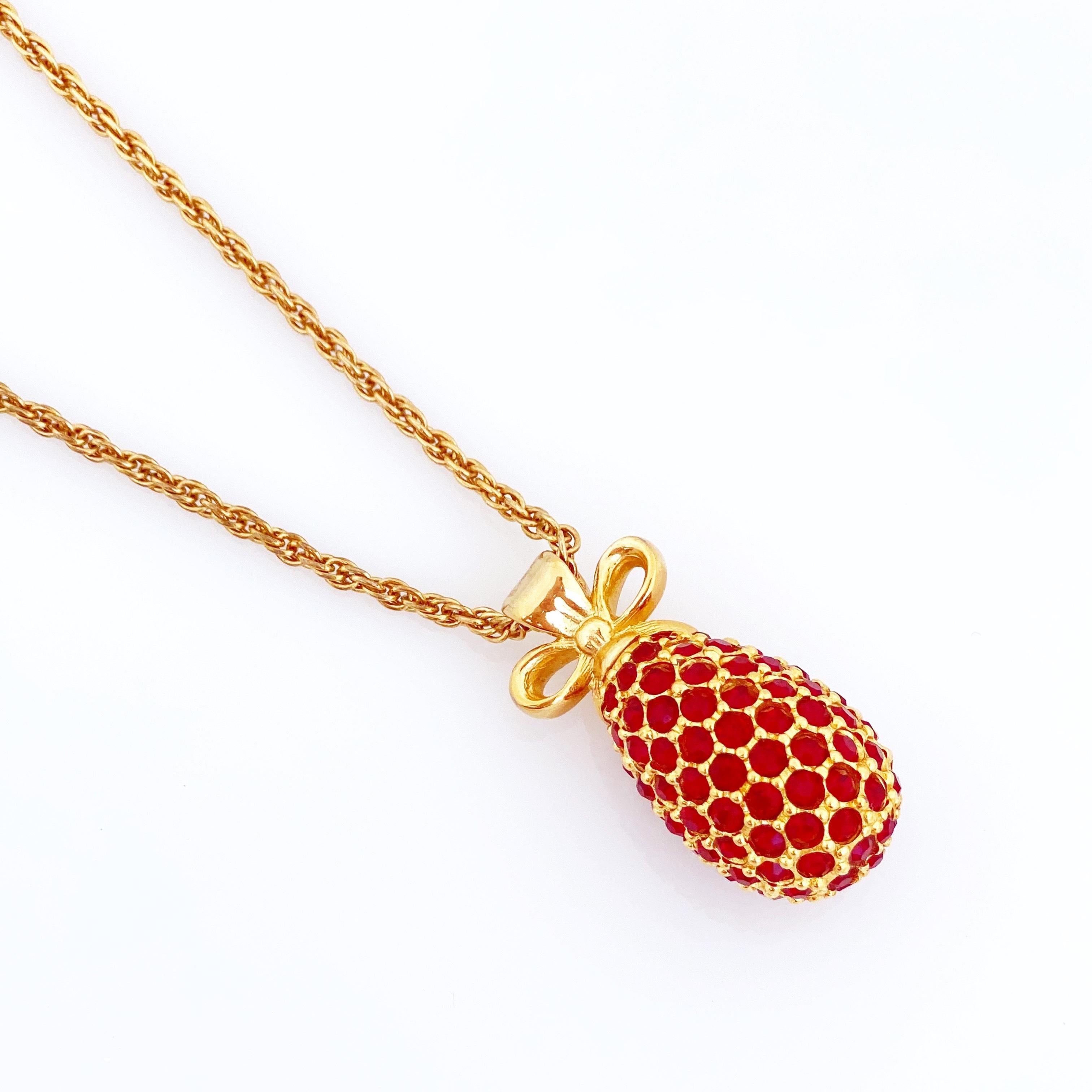 Modern Ruby Crystal Faberge Egg Pendant Necklace By Joan Rivers, 1990s