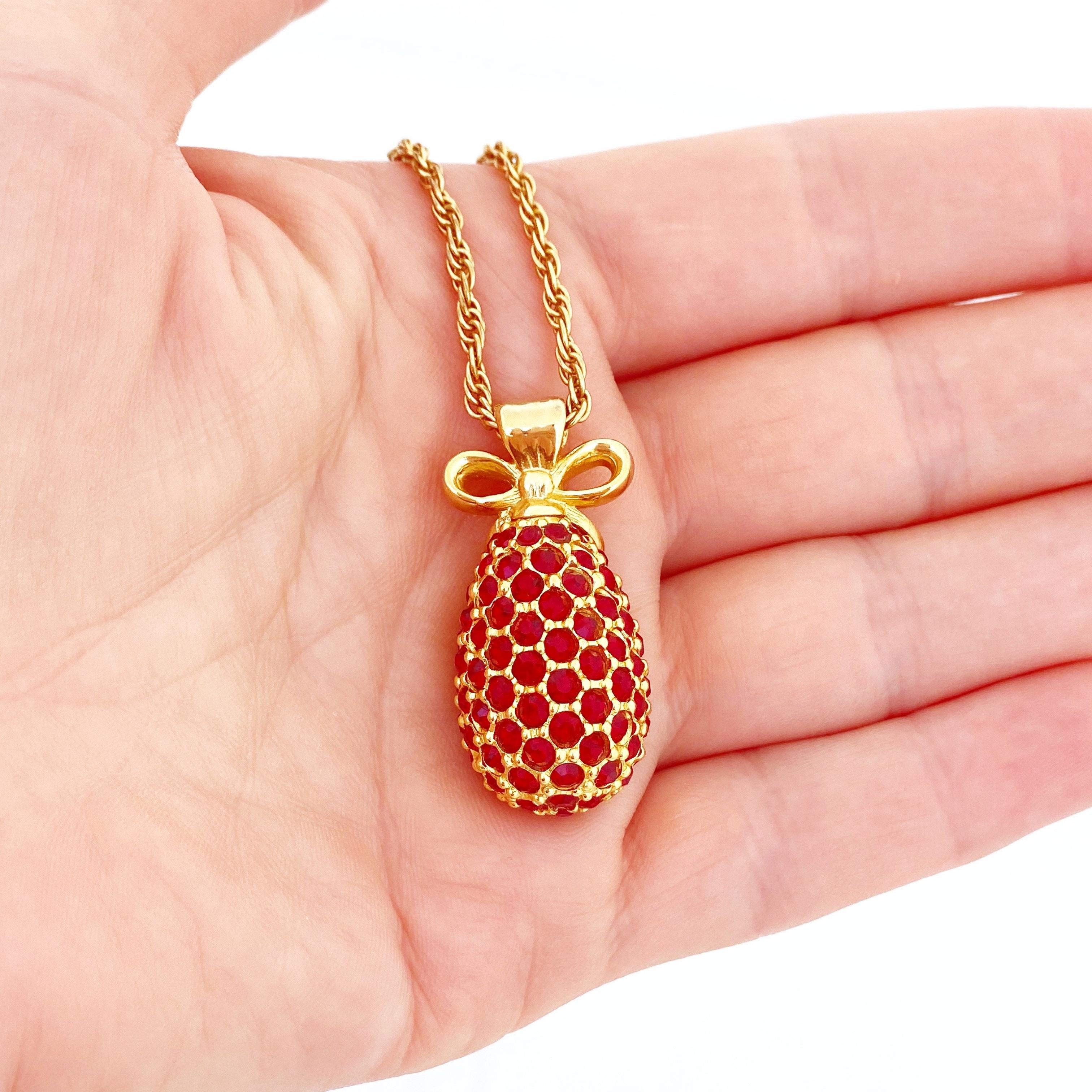 Women's Ruby Crystal Faberge Egg Pendant Necklace By Joan Rivers, 1990s
