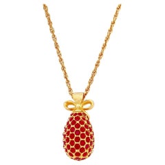Ruby Crystal Faberge Egg Pendant Necklace By Joan Rivers, 1990s
