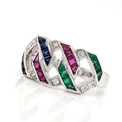 Rubin 0,86 ct und Smaragd 0,43 ct und Saphir 0,55 ct Diamant Verlobungsring