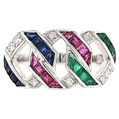 Bague de fiançailles avec rubis Cts 0,86 et émeraude Cts 0,43 et saphir Cts 0,55