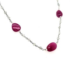 Collier de perles avec rubis Cts 42,62 diamants