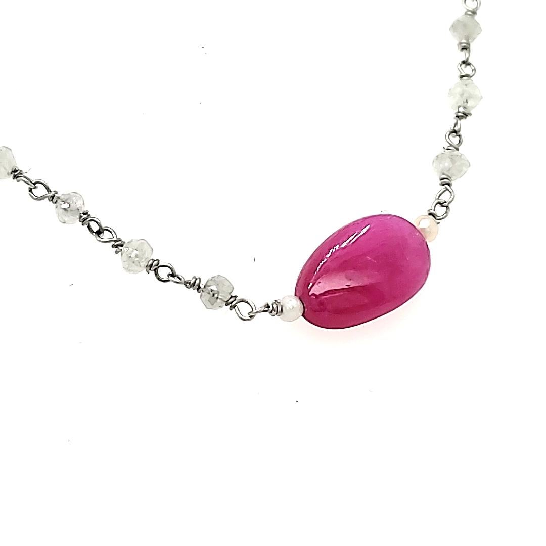 Rubin Karat 42,62 Diamant Perlenkette (Zeitgenössisch) im Angebot