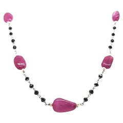 Ruby Cts 64.02 With Pearls and Black Diamonds Beaded Necklace