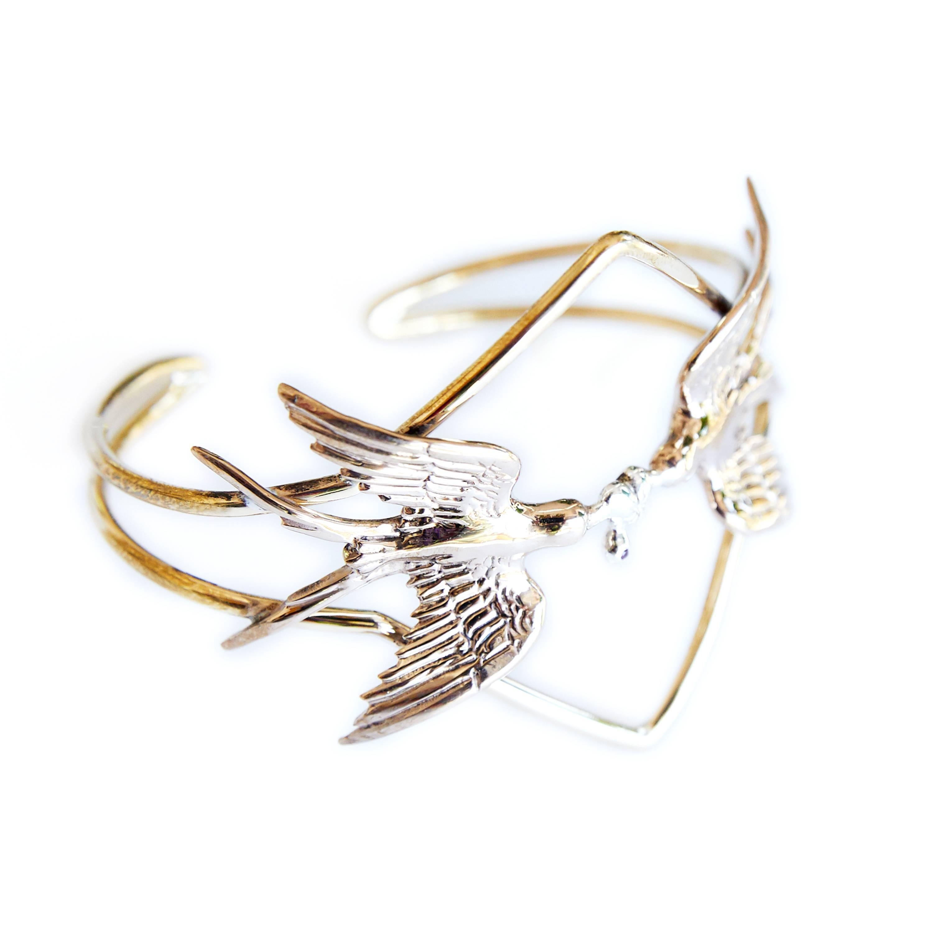 Cuff Bangle Swallow Dove Heart Bracelet Animal Jewelry Ruby Sterling Silver Bronze Brass Statement J Dauphin
J DAUPHIN 