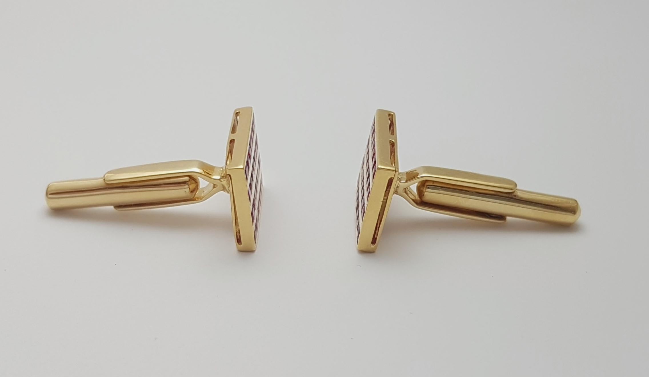 Juego de gemelos de rubí engastados en oro de 18 quilates en venta 7