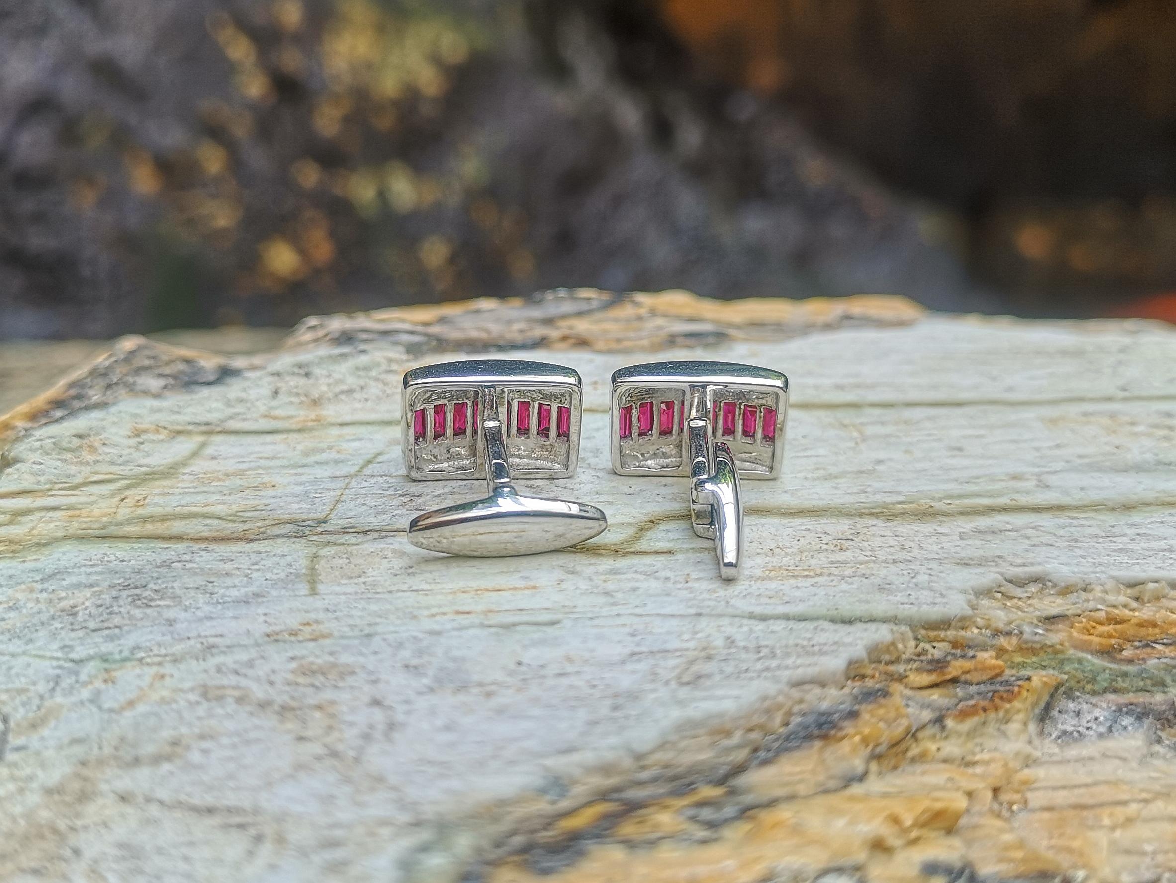 Ruby Cufflinks Set in 18 Karat White Gold Settings In New Condition For Sale In Bangkok, TH