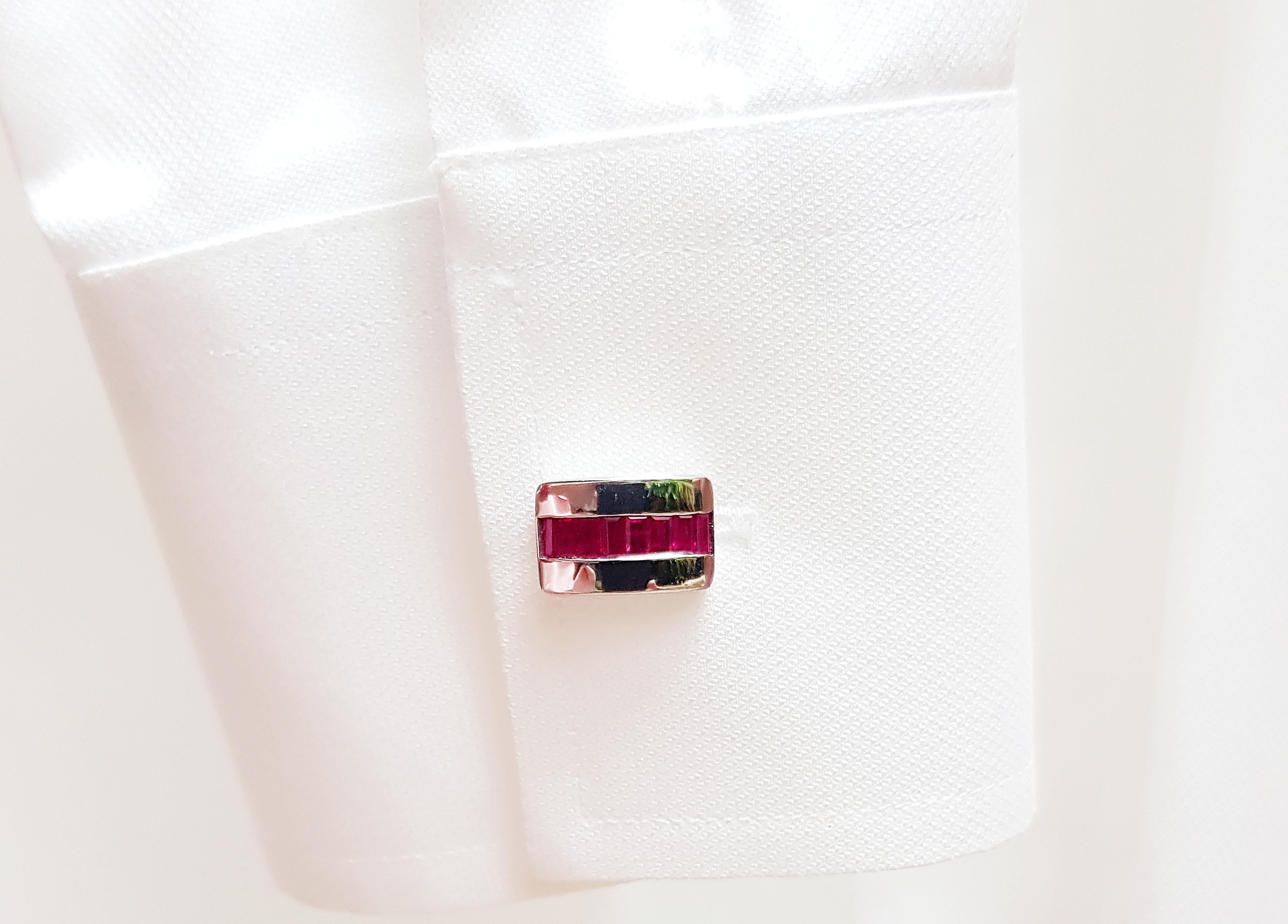 Ruby Cufflinks Set in 18 Karat White Gold Settings For Sale 2