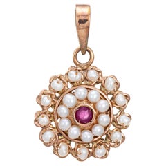 Ruby Cultured Pearl Small Pendant 14k Yellow Gold Retro Fine Jewelry Round 