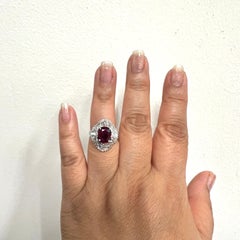 Ruby Cushion and White Diamond Ring in Platinum