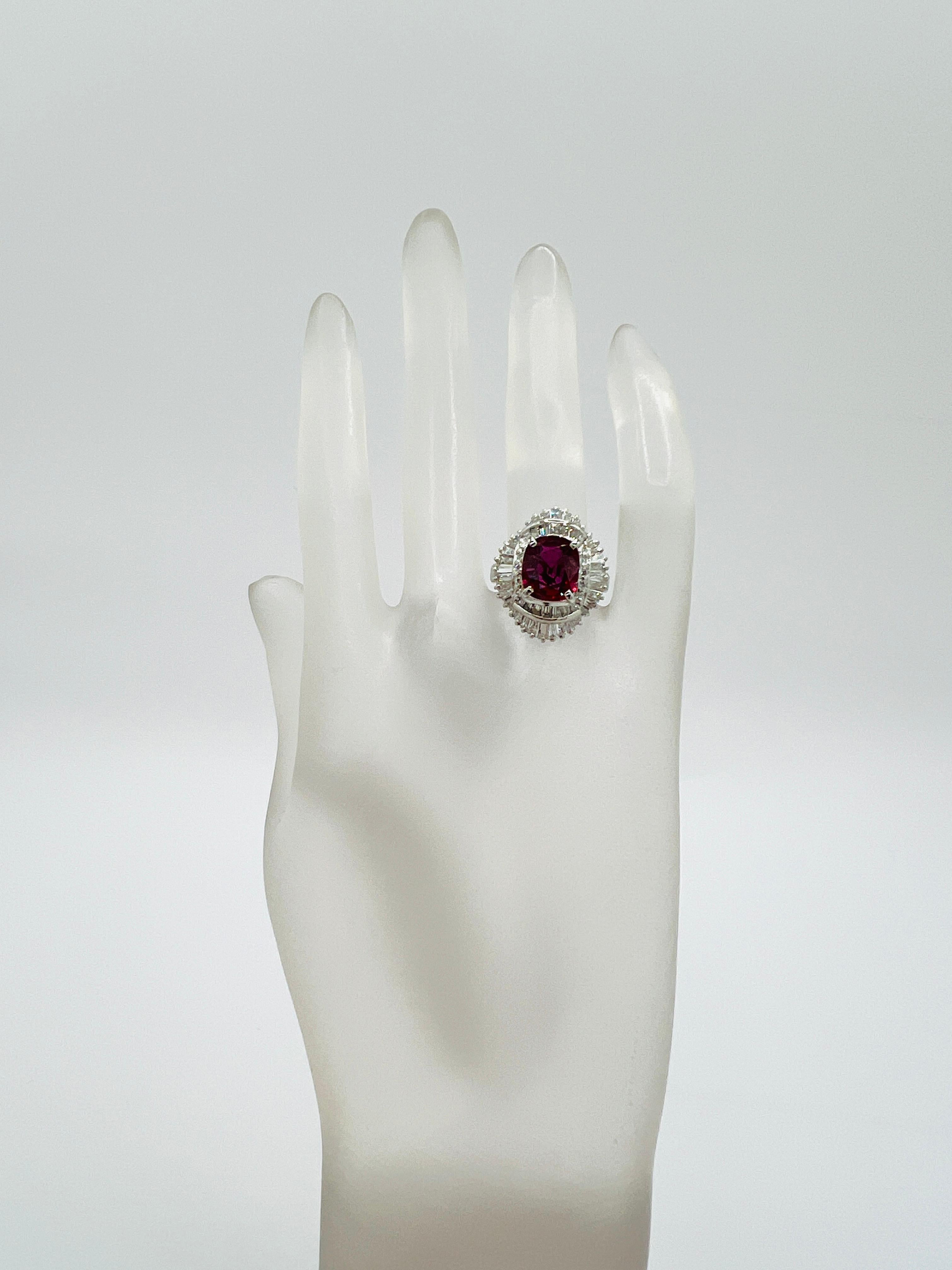 Cushion Cut Ruby Cushion and White Diamond Ring in Platinum For Sale