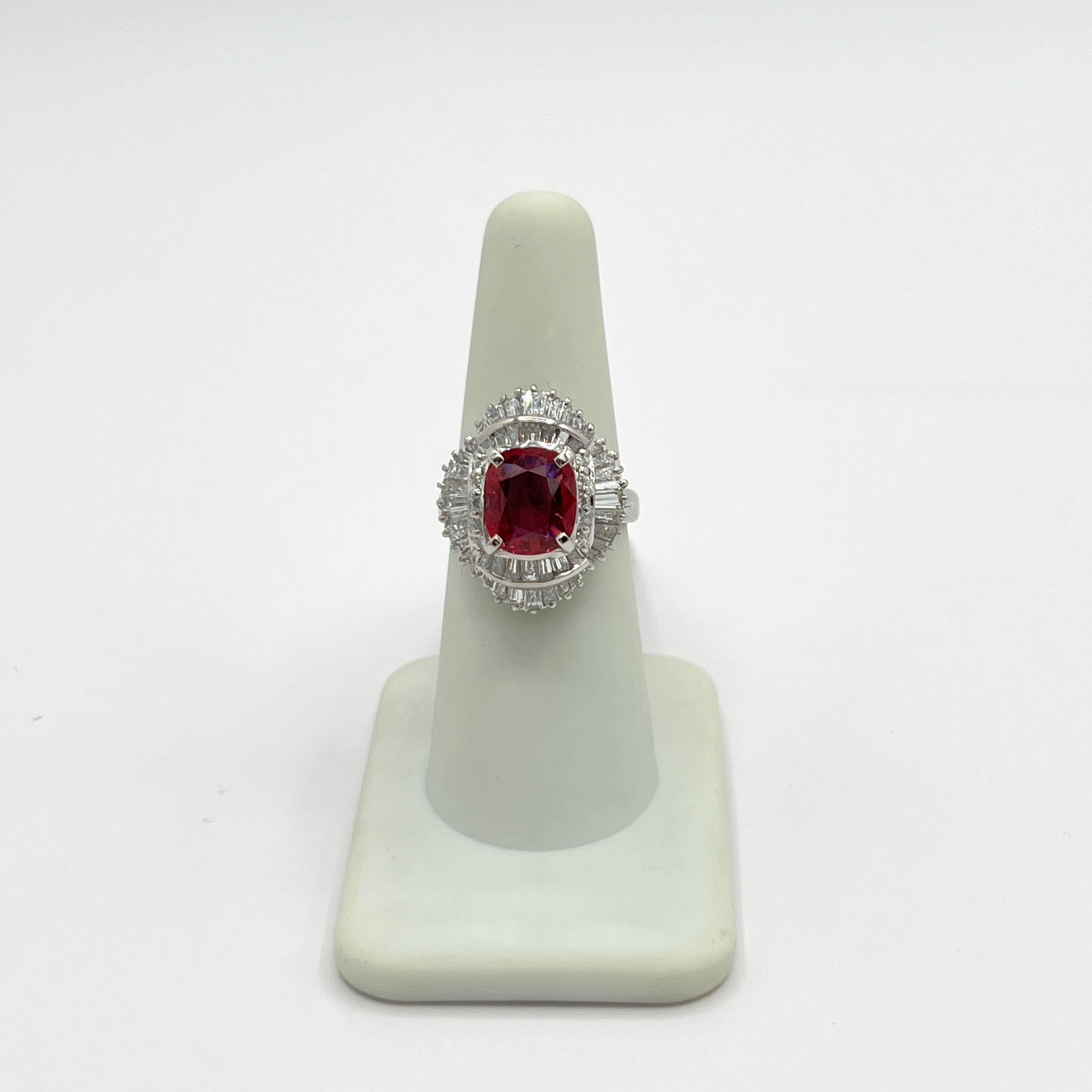 Ruby Cushion and White Diamond Ring in Platinum For Sale 1