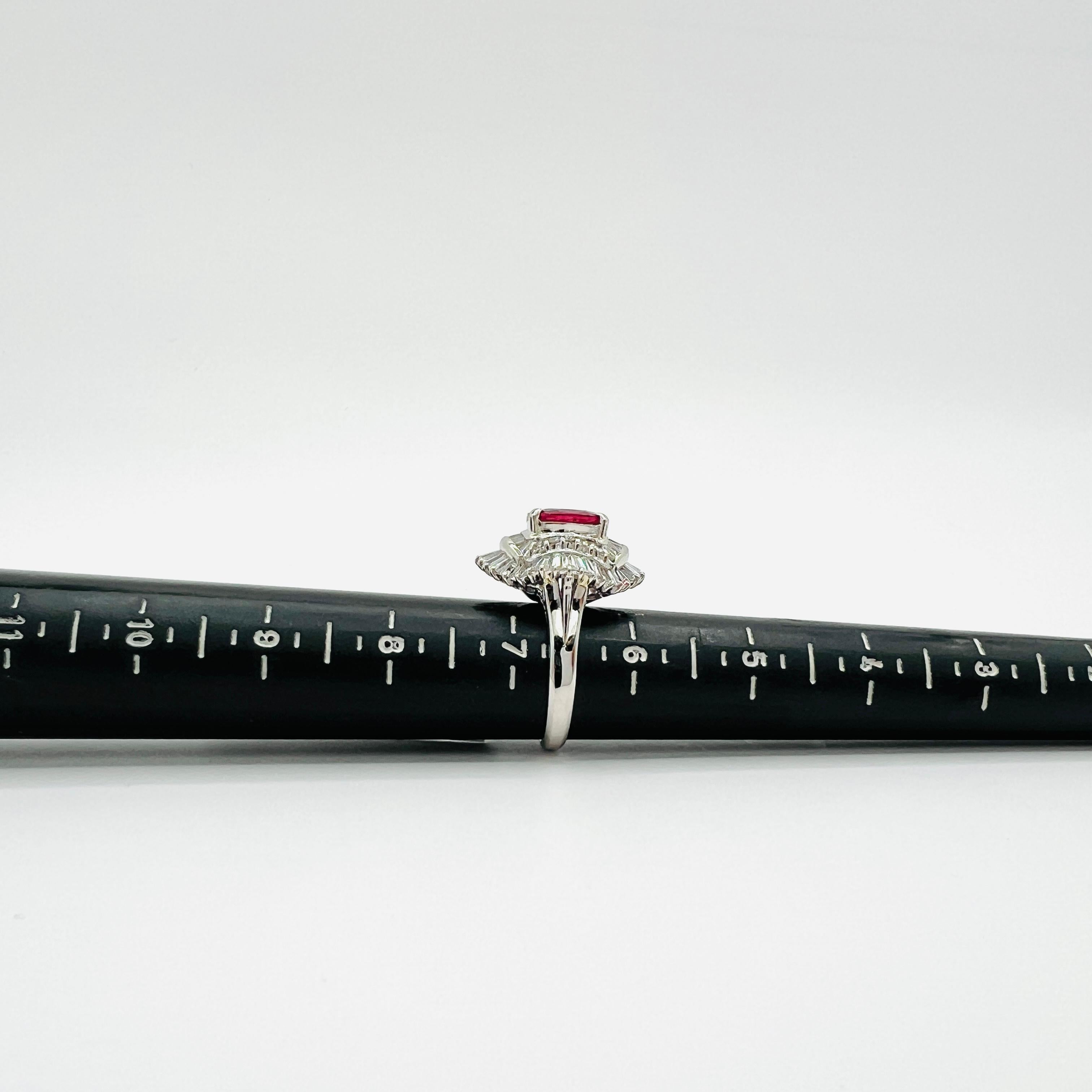 Ruby Cushion and White Diamond Ring in Platinum For Sale 3