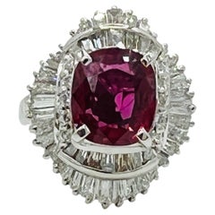 Ruby Cushion and White Diamond Ring in Platinum