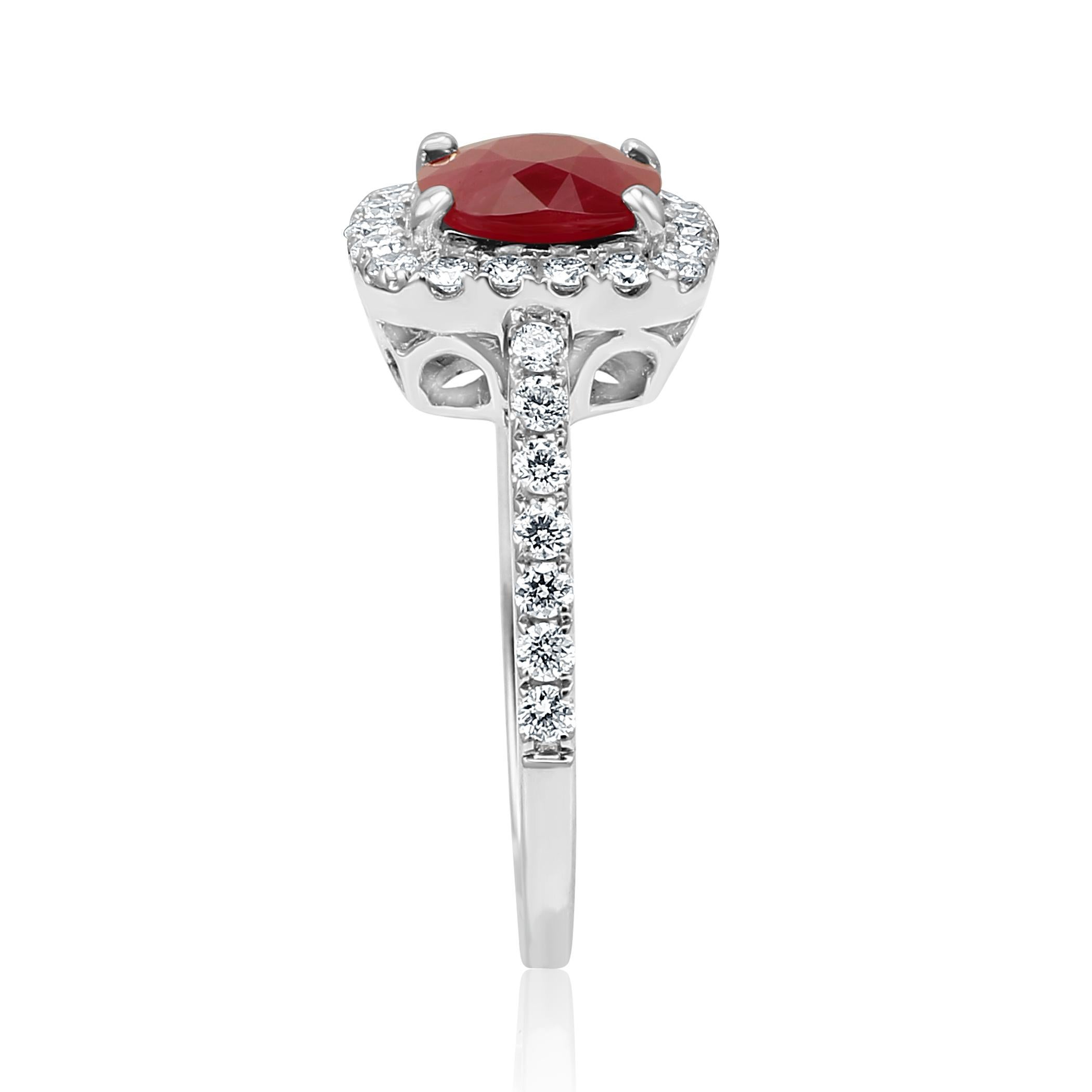 Ruby Cushion Diamond Round Halo Gold Engagement Bridal Fashion Cocktail Ring In New Condition In NEW YORK, NY