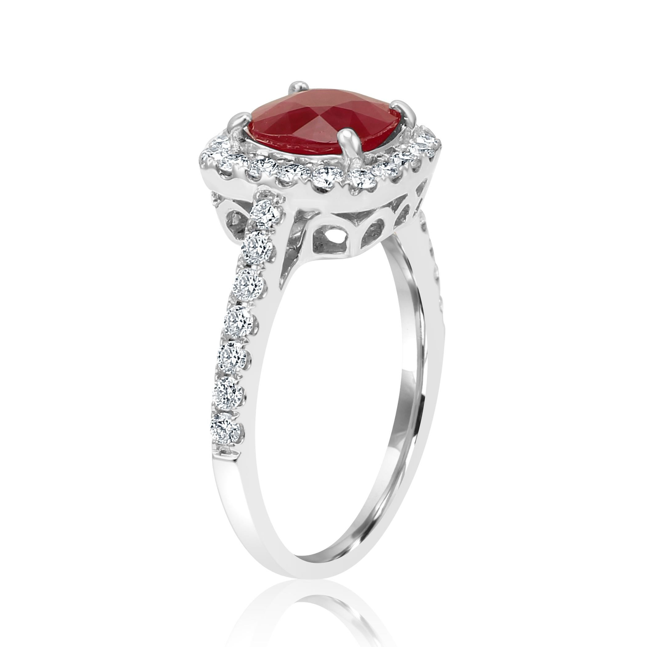 Women's or Men's Ruby Cushion Diamond Round Halo Gold Engagement Bridal Fashion Cocktail Ring