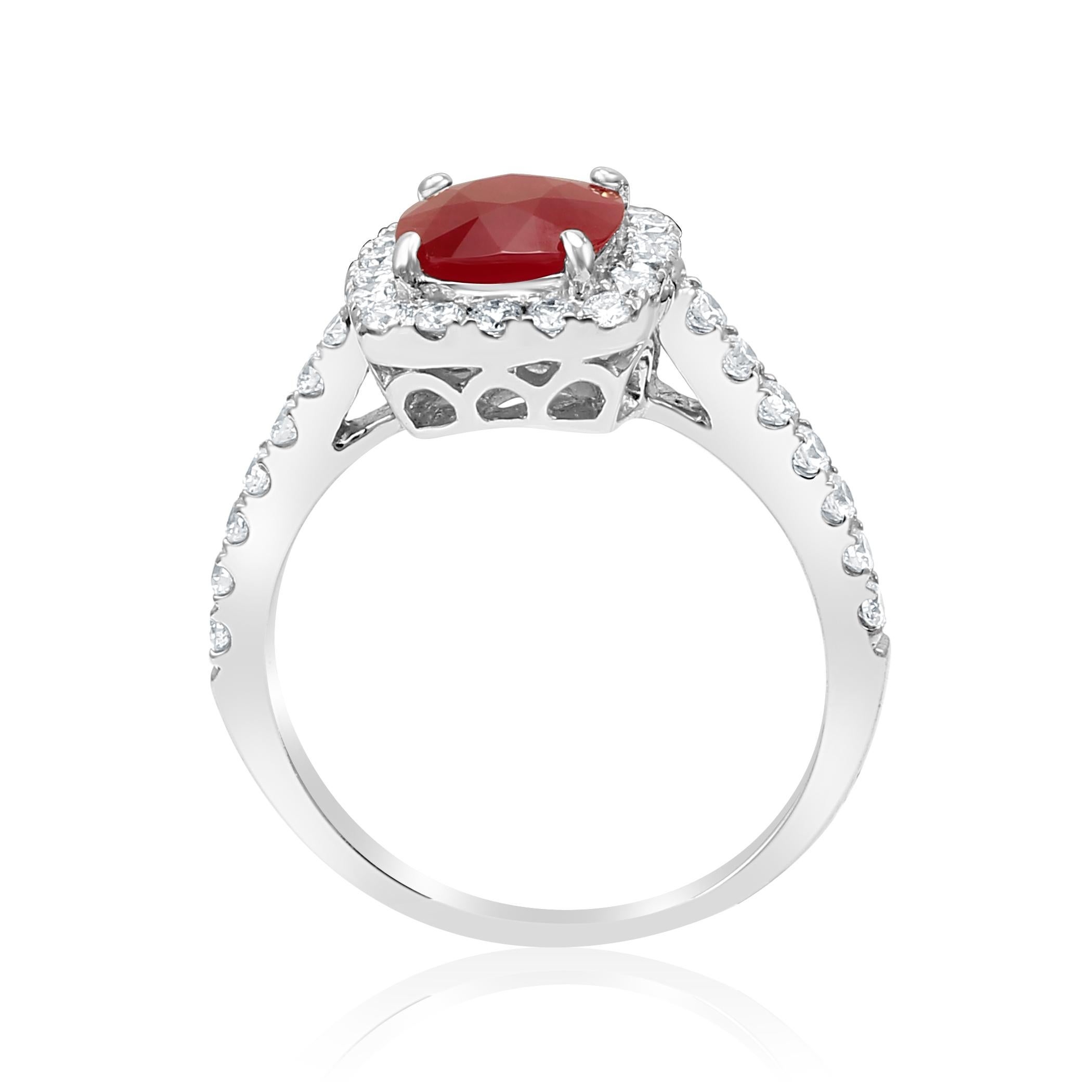 Ruby Cushion Diamond Round Halo Gold Engagement Bridal Fashion Cocktail Ring 1