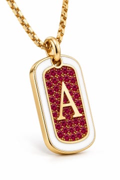 Ruby Custom Initial Dog Tag Pendant White Enamel 14K Gold Meghna Jewels