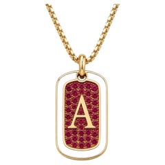 Ruby Custom Initial Dog Tag Pendant White Enamel 14K Gold Meghna Jewels