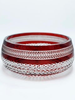 Ruby cut glass carved crystal bowl circa 1960s