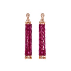 Sunita Nahata Ruby 129.65ct. Dangle Earrings in 14Karat Rose Gold with Diamond.
