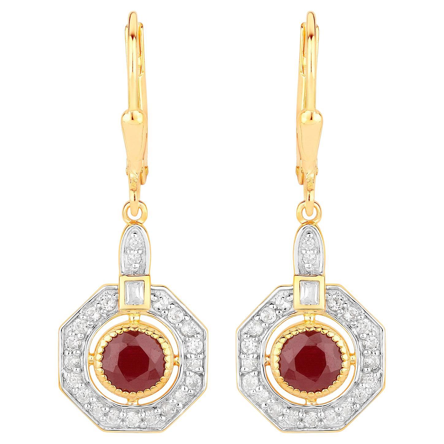 Orecchini pendenti di rubino da 1,7 carati in argento placcato oro giallo 18 carati