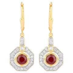 Orecchini pendenti di rubino da 1,7 carati in argento placcato oro giallo 18 carati
