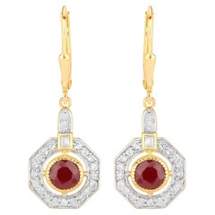 Pendientes colgantes de rubí 1,7 quilates Chapados en oro amarillo de 18 quilates Plata