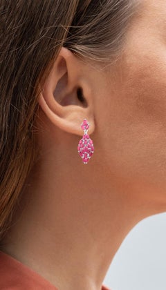 Boucles d'oreilles pendantes en rubis 4,1 carats Argent plaqué Rhodium