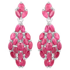 Ruby Dangle Earrings 4.1 Carats Rhodium Plated Silver