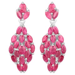 Ruby Dangle Earrings 4.1 Carats Rhodium Plated Silver