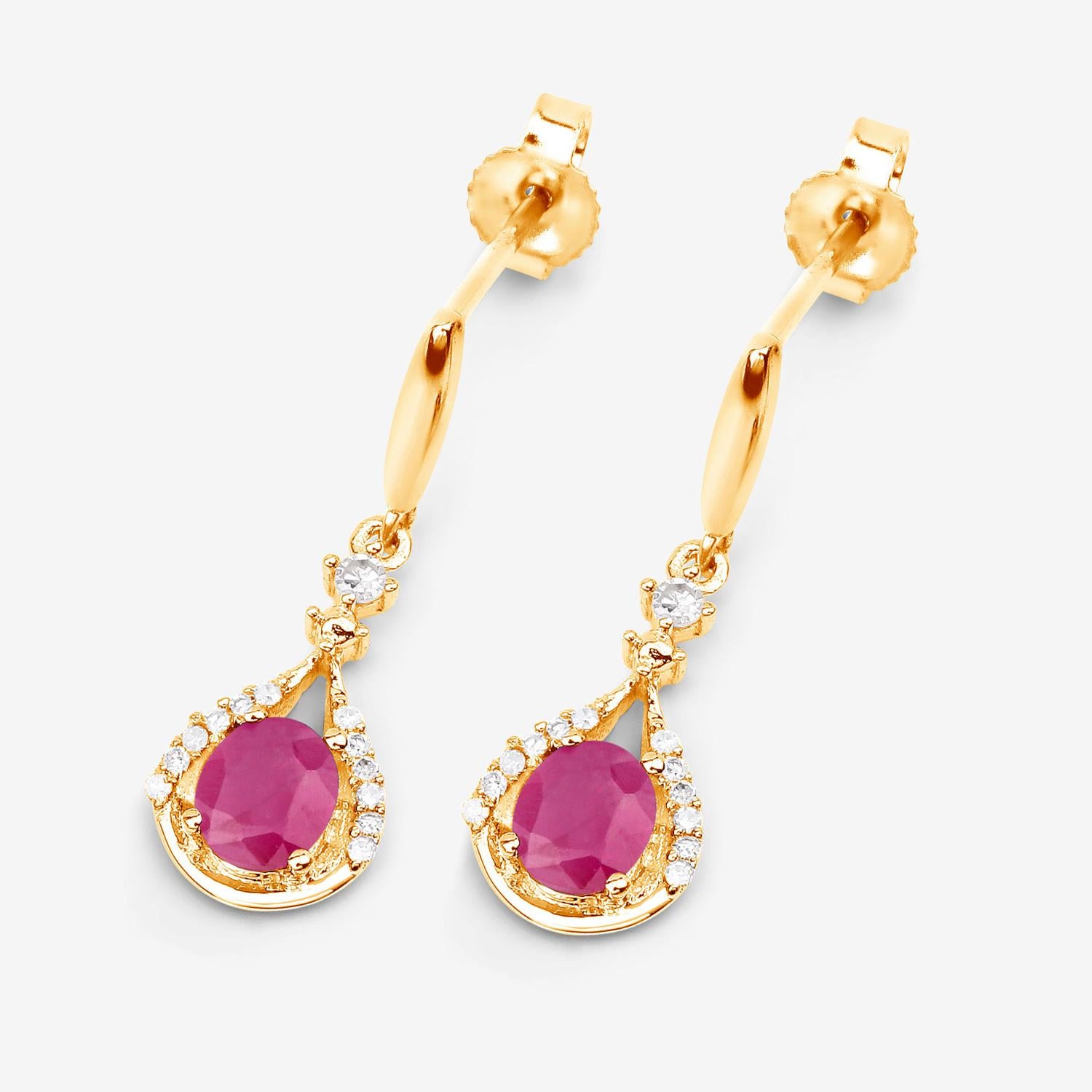 Contemporaneo Ruby Dangle Earrings Diamonds 14K Yellow Gold in vendita