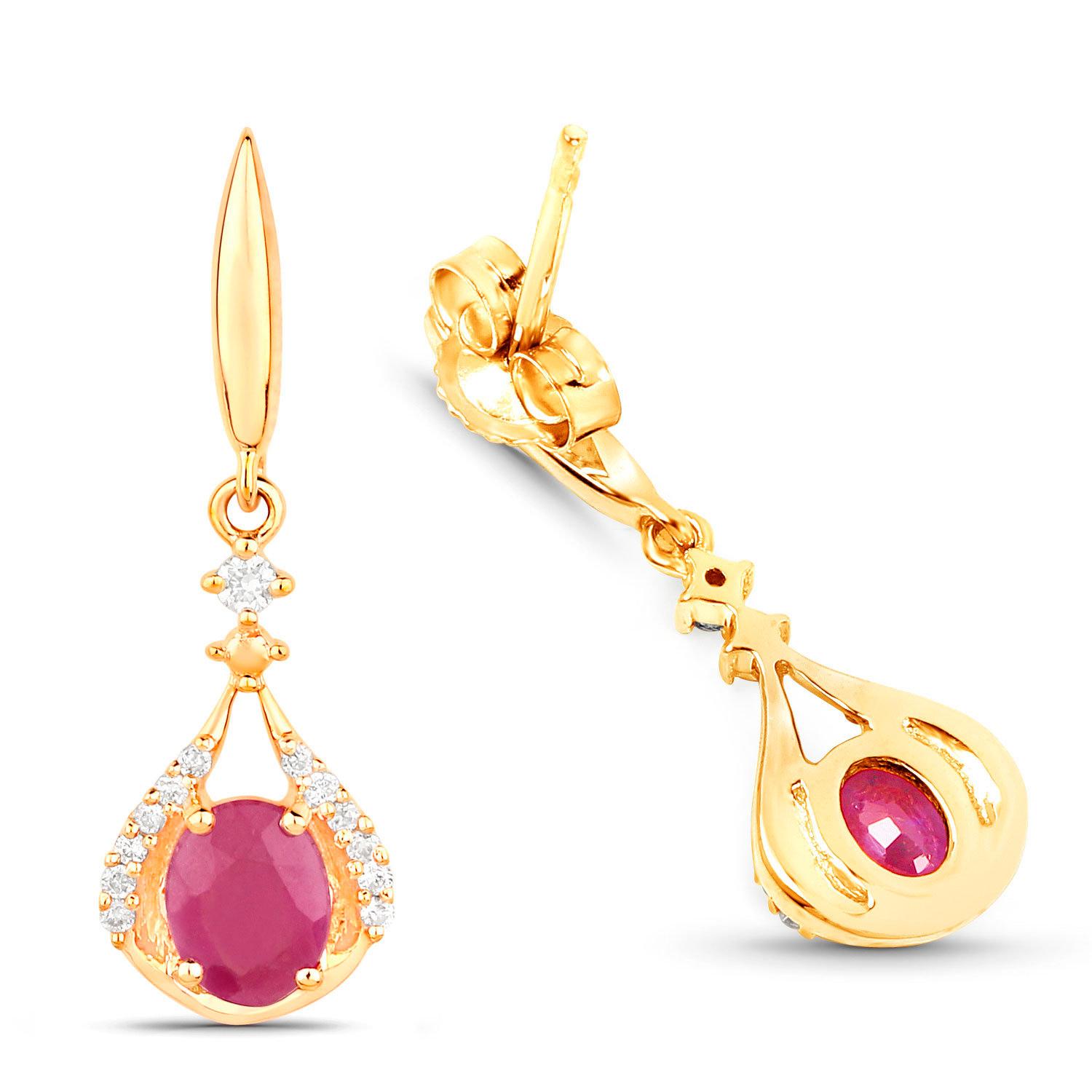 da uomo o donna Ruby Dangle Earrings Diamonds 14K Yellow Gold in vendita