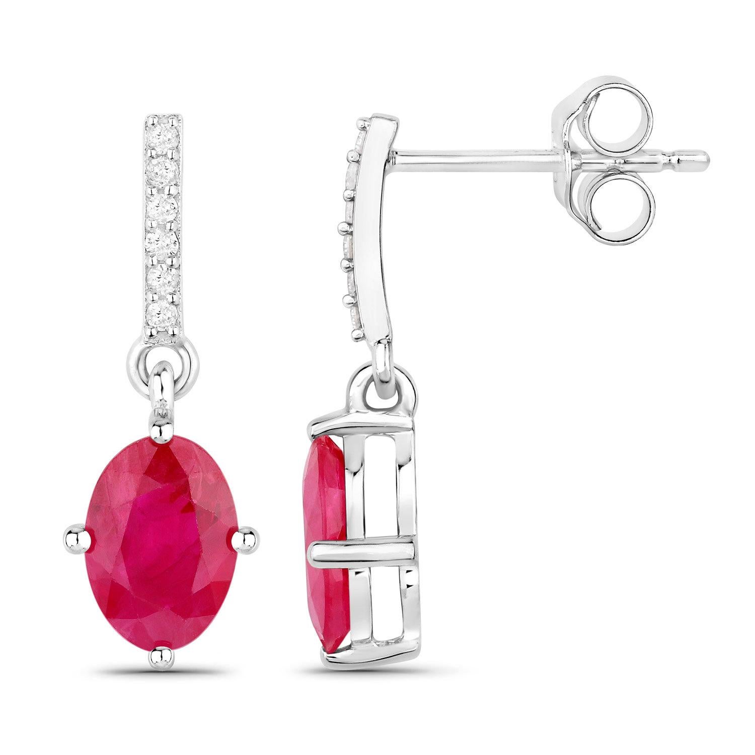 Contemporain Ruby Dangle Earrings Diamonds 1.7 Carats 14K White Gold en vente