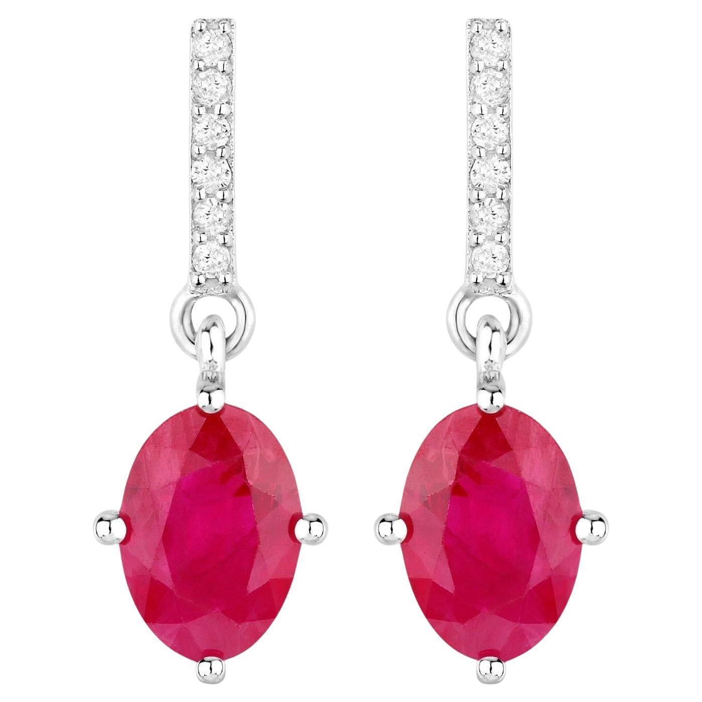 Rubin-Baumel-Ohrringe Diamanten 1,7 Karat 14K Weißgold im Angebot