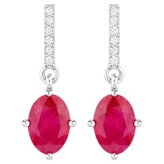 Rubin-Baumel-Ohrringe Diamanten 1,7 Karat 14K Weißgold