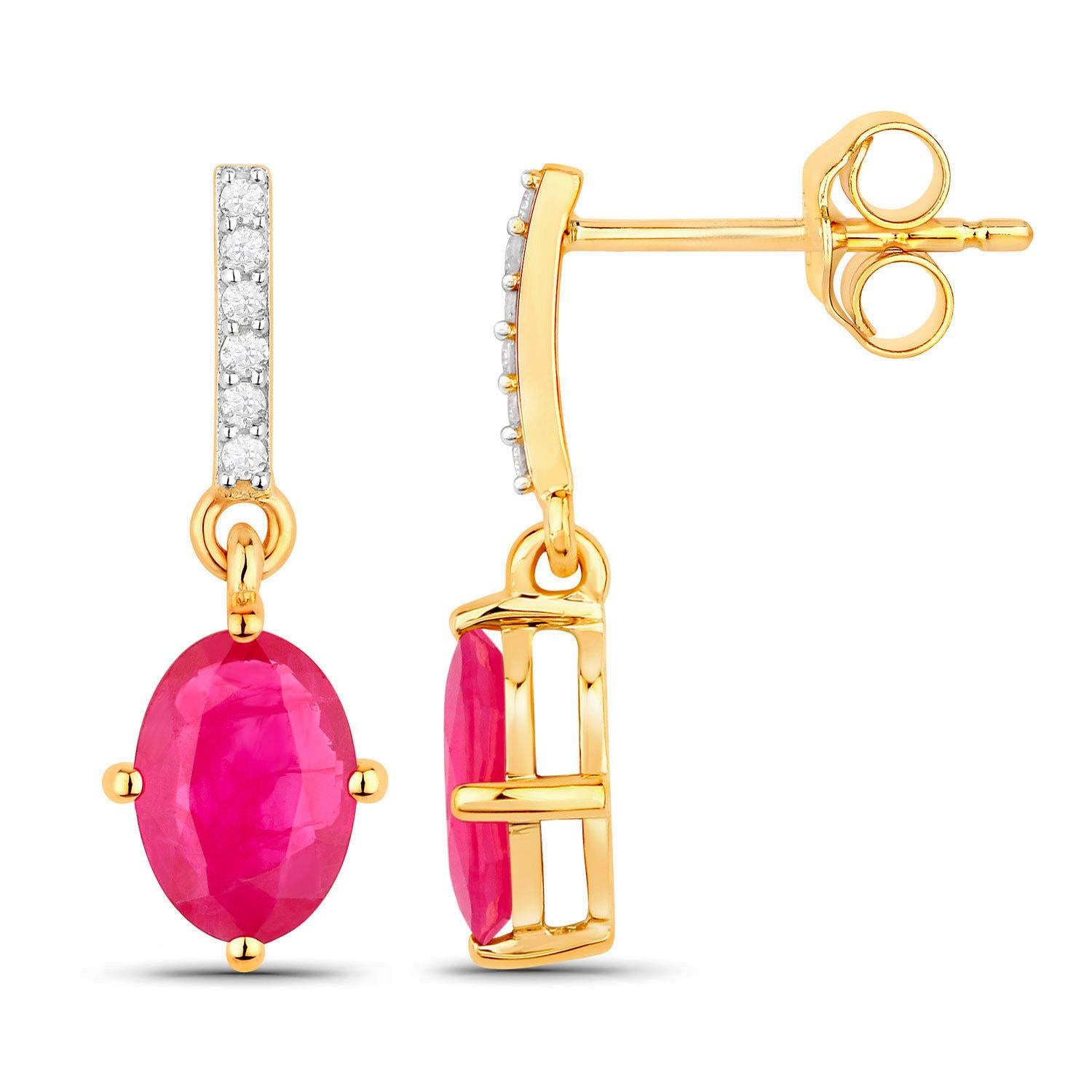 Contemporaneo Ruby Dangle Earrings Diamonds 1.7 Carats 14K Yellow Gold in vendita