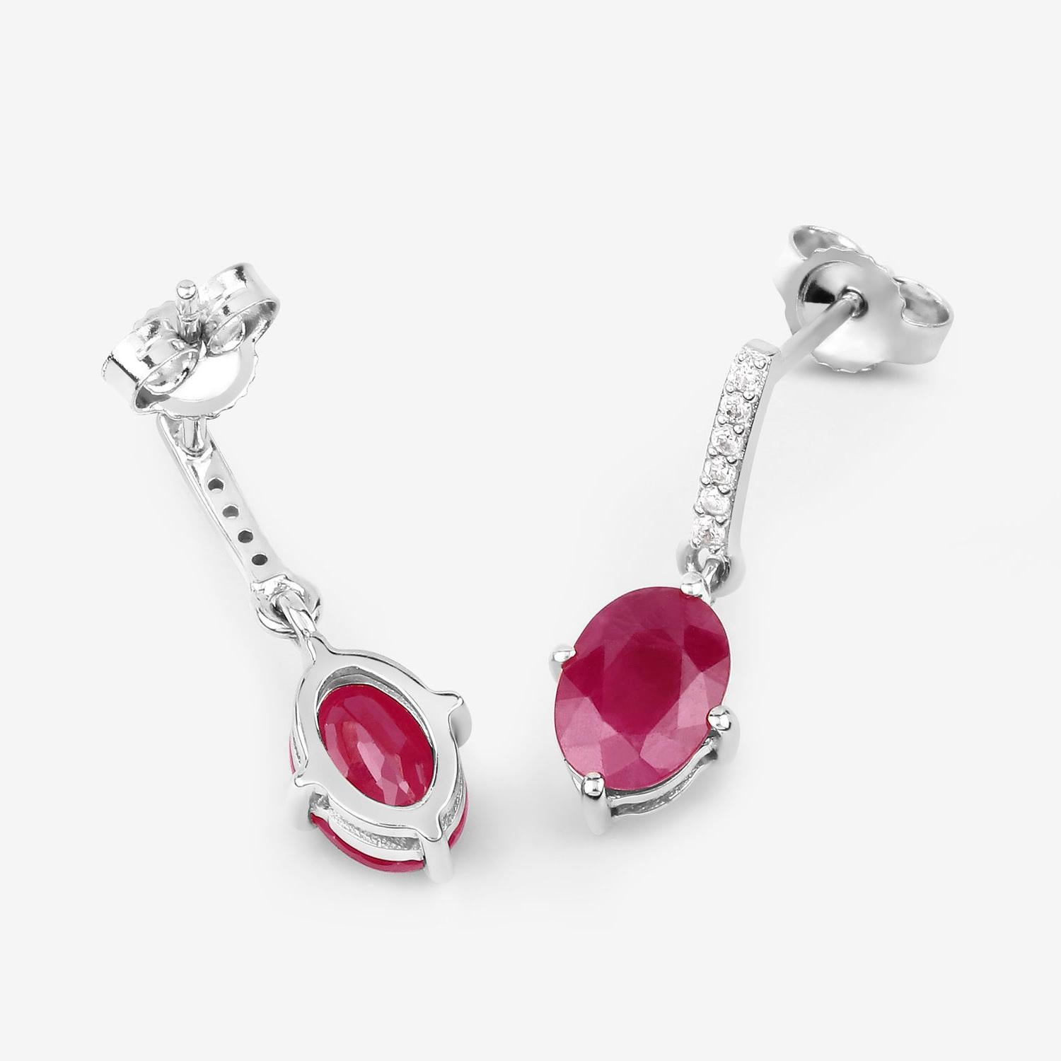 Ruby Dangle Earrings Diamonds 1.74 Carats 10K White Gold In condizioni ottime in vendita a Punta Gorda, FL