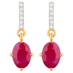 Ruby Dangle Earrings Diamonds 1.74 Carats 10K Yellow Gold
