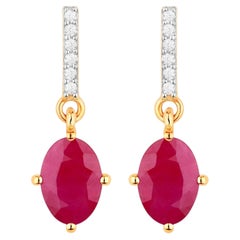 Ruby Dangle Earrings Diamonds 1.74 Carats 10K Yellow Gold