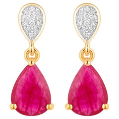 Ruby Dangle Earrings Diamonds 2.45 Carats 10K Yellow Gold