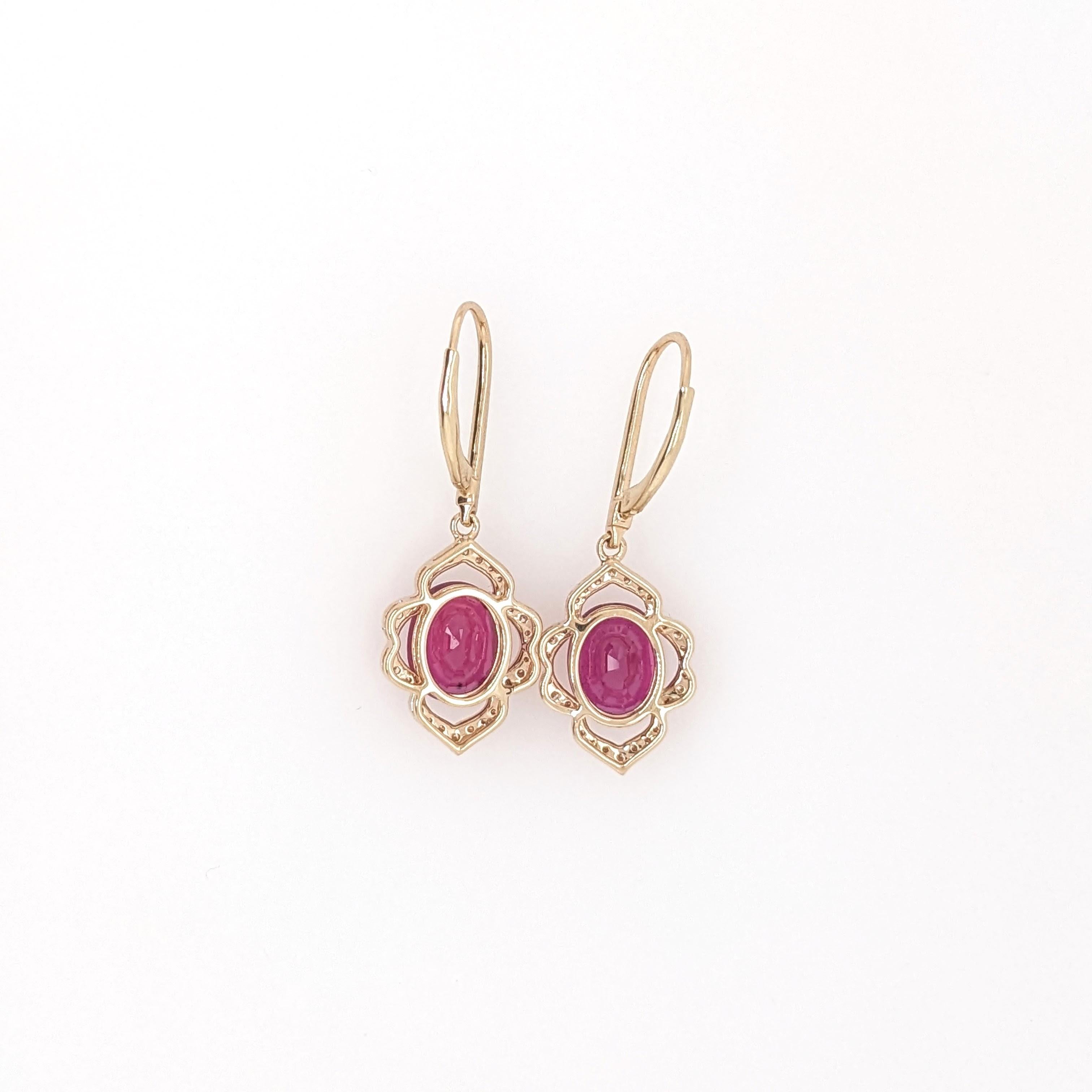Boucles d'oreilles pendantes en or jaune 14 carats avec rubis et diamants minés en or jaune 14 carats ovale 10x8mm Pour femmes en vente