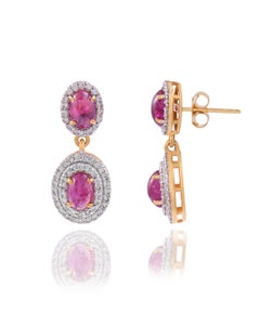 Natural 2.43cts Ruby & 0.7cts Diamond Dangle Earrings in 14k Gold
